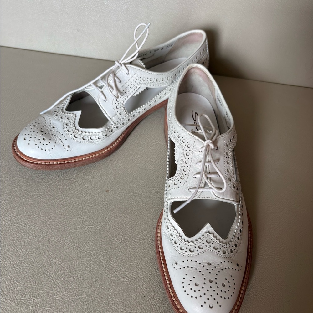 Santoni White Perforated Leather Loafers